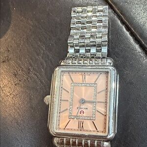 Michele Silver Watch with Pink Dial